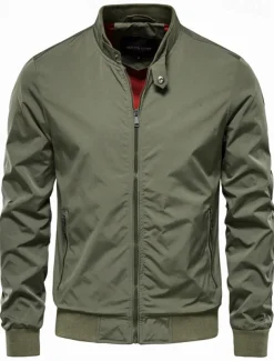 Men's Lightweight Jacket Jacket Outdoor Causal Windproof Zipper Spring & Fall Solid Color Neutral Daily Standing Collar Regular Black White Navy Blue Green Jacket