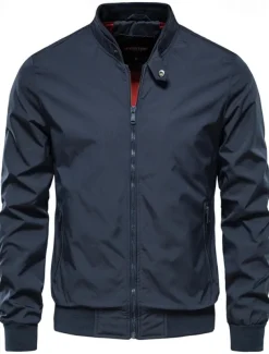 Men's Lightweight Jacket Jacket Outdoor Causal Windproof Zipper Spring & Fall Solid Color Neutral Daily Standing Collar Regular Black White Navy Blue Green Jacket