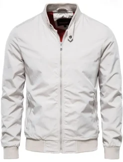 Men's Lightweight Jacket Jacket Outdoor Causal Windproof Zipper Spring & Fall Solid Color Neutral Daily Standing Collar Regular Black White Navy Blue Green Jacket