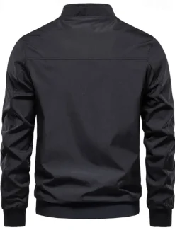 Men's Lightweight Jacket Jacket Outdoor Causal Windproof Zipper Spring & Fall Solid Color Neutral Daily Standing Collar Regular Black White Navy Blue Green Jacket