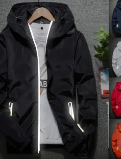 Men's Lightweight Jacket Outdoor Jacket Summer Jacket Hoodie Jacket Outdoor Leisure Sports Reflective Anti-UV Hooded Summer Spring Solid Color Classic Navy Black White Red Orange Jacket
