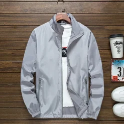 Men's Lightweight Jacket Outdoor Jacket Summer Jacket Vacation Daily Sunscreen Quick Dry Pocket Summer Spring Plain Fashion Classic Stand Collar Regular Black White Red Royal Blue Orange Jacket