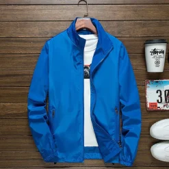 Men's Lightweight Jacket Outdoor Jacket Summer Jacket Vacation Daily Sunscreen Quick Dry Pocket Summer Spring Plain Fashion Classic Stand Collar Regular Black White Red Royal Blue Orange Jacket