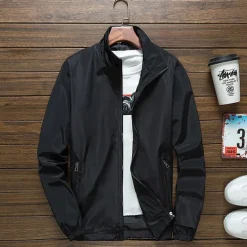 Men's Lightweight Jacket Outdoor Jacket Summer Jacket Vacation Daily Sunscreen Quick Dry Pocket Summer Spring Plain Fashion Classic Stand Collar Regular Black White Red Royal Blue Orange Jacket