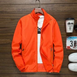 Men's Lightweight Jacket Outdoor Jacket Summer Jacket Vacation Daily Sunscreen Quick Dry Pocket Summer Spring Plain Fashion Classic Stand Collar Regular Black White Red Royal Blue Orange Jacket