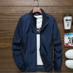 Men's Lightweight Jacket Outdoor Jacket Summer Jacket Vacation Daily Sunscreen Quick Dry Pocket Summer Spring Plain Fashion Classic Stand Collar Regular Black White Red Royal Blue Orange Jacket