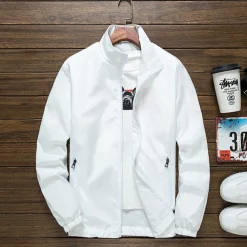 Men's Lightweight Jacket Outdoor Jacket Summer Jacket Vacation Daily Sunscreen Quick Dry Pocket Summer Spring Plain Fashion Classic Stand Collar Regular Black White Red Royal Blue Orange Jacket