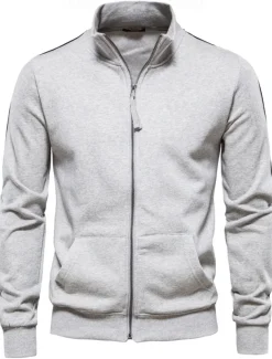 Men's Lightweight Jacket Outdoor Sport Zipper Pocket Spring & Fall Solid Color Sports Cool Standing Collar Regular Black Navy Blue Khaki Gray Jacket