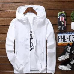 Men's Lightweight Jacket Outdoor Jacket Summer Jacket Windbreaker Sports Leisure Sports Sun Protection Windproof Hooded Summer Spring Solid Color Plain Sporty High Neck Regular Black White Red Navy