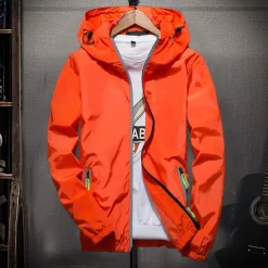 Men's Lightweight Jacket Outdoor Jacket Summer Jacket Windbreaker Vacation Sports Outdoor Reflective UV Resistant Zipper Pocket Summer Solid Color Modern Style Hooded Regular N503 orange N503 dark