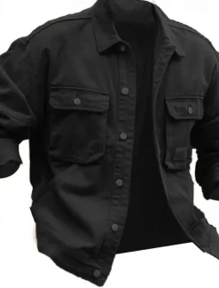 Men's Lightweight Jacket Shirt Jacket Casual Jacket Work Jacket Formal Home Pocket Spring Fall Winter Solid Color Vintage Fashion Turndown Regular Black Brown Green Khaki Jacket