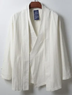 Men's Lightweight Jacket Summer Jacket Linen Jacket Vacation Daily Wear Durable Casual / Daily 2 in 1 Winter Spring & Fall Solid / Plain Color Japan and Korea Style Leisure Regular Black White Dark