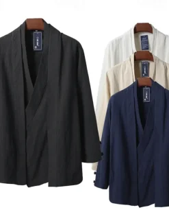 Men's Lightweight Jacket Summer Jacket Linen Jacket Vacation Daily Wear Durable Casual / Daily 2 in 1 Winter Spring & Fall Solid / Plain Color Japan and Korea Style Leisure Regular Black White Dark