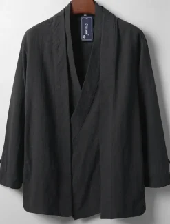 Men's Lightweight Jacket Summer Jacket Linen Jacket Vacation Daily Wear Durable Casual / Daily 2 in 1 Winter Spring & Fall Solid / Plain Color Japan and Korea Style Leisure Regular Black White Dark