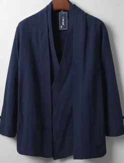 Men's Lightweight Jacket Summer Jacket Linen Jacket Vacation Daily Wear Durable Casual / Daily 2 in 1 Winter Spring & Fall Solid / Plain Color Japan and Korea Style Leisure Regular Black White Dark