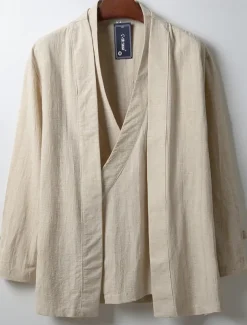 Men's Lightweight Jacket Summer Jacket Linen Jacket Vacation Daily Wear Durable Casual / Daily 2 in 1 Winter Spring & Fall Solid / Plain Color Japan and Korea Style Leisure Regular Black White Dark