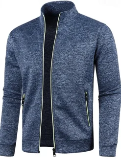 Men's Lightweight Jacket Summer Jacket Transition Jacket Casual Jacket Vacation Daily Warm Pocket Fall & Winter Plain Fashion Classic Stand Collar Regular Black Wine Navy Blue Blue Orange Jacket