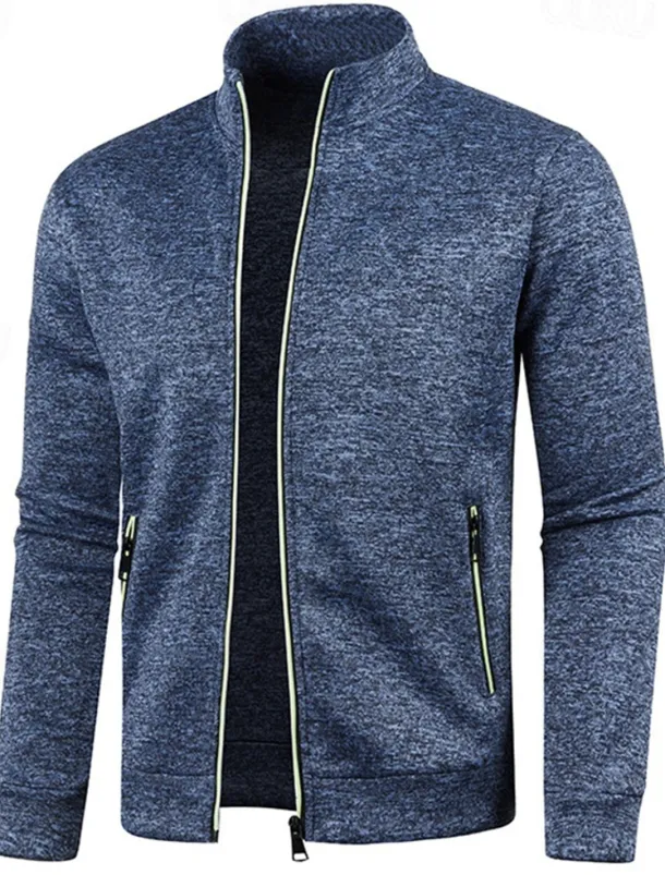 Men's Lightweight Jacket Summer Jacket Transition Jacket Casual Jacket Vacation Daily Warm Pocket Fall & Winter Plain Fashion Classic Stand Collar Regular Black Wine Navy Blue Blue Orange Jacket