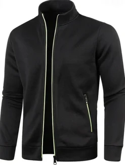 Men's Lightweight Jacket Summer Jacket Transition Jacket Casual Jacket Vacation Daily Warm Pocket Fall & Winter Plain Fashion Classic Stand Collar Regular Black Wine Navy Blue Blue Orange Jacket