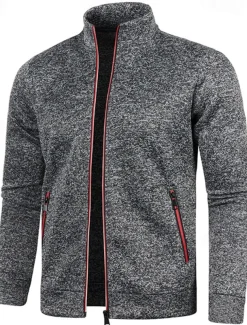 Men's Lightweight Jacket Summer Jacket Transition Jacket Casual Jacket Vacation Daily Warm Pocket Fall & Winter Plain Fashion Classic Stand Collar Regular Black Wine Navy Blue Blue Orange Jacket