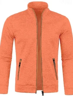 Men's Lightweight Jacket Summer Jacket Transition Jacket Casual Jacket Vacation Daily Warm Pocket Fall & Winter Plain Fashion Classic Stand Collar Regular Black Wine Navy Blue Blue Orange Jacket