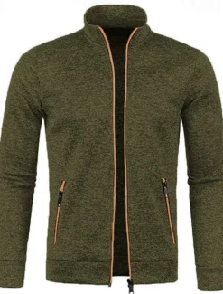 Men's Lightweight Jacket Summer Jacket Transition Jacket Casual Jacket Vacation Daily Warm Pocket Fall & Winter Plain Fashion Classic Stand Collar Regular Black Wine Navy Blue Blue Orange Jacket