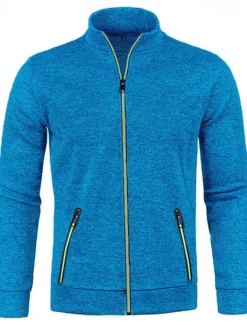 Men's Lightweight Jacket Summer Jacket Transition Jacket Casual Jacket Vacation Daily Warm Pocket Fall & Winter Plain Fashion Classic Stand Collar Regular Black Wine Navy Blue Blue Orange Jacket