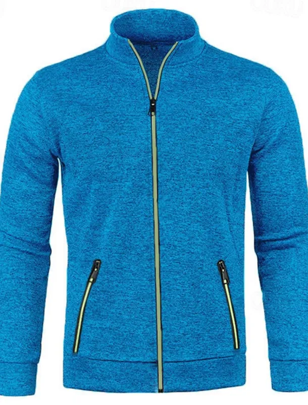 Men's Lightweight Jacket Summer Jacket Transition Jacket Casual Jacket Vacation Daily Warm Pocket Fall & Winter Plain Fashion Classic Stand Collar Regular Black Wine Navy Blue Blue Orange Jacket