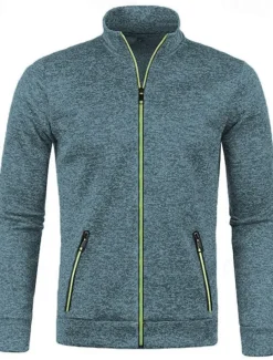 Men's Lightweight Jacket Summer Jacket Transition Jacket Casual Jacket Vacation Daily Warm Pocket Fall & Winter Plain Fashion Classic Stand Collar Regular Black Wine Navy Blue Blue Orange Jacket