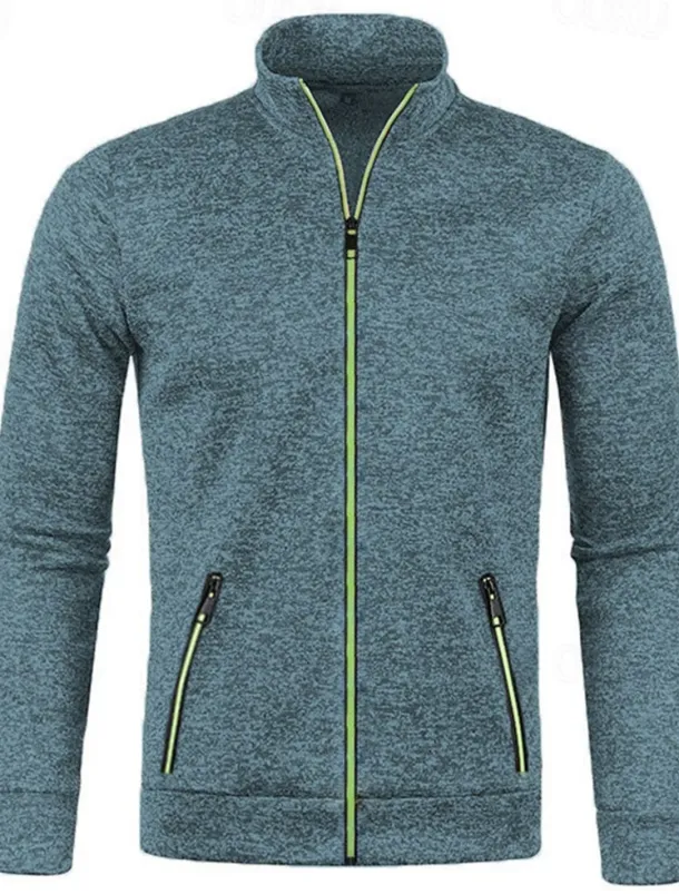 Men's Lightweight Jacket Summer Jacket Transition Jacket Casual Jacket Vacation Daily Warm Pocket Fall & Winter Plain Fashion Classic Stand Collar Regular Black Wine Navy Blue Blue Orange Jacket