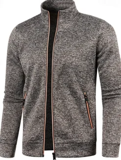 Men's Lightweight Jacket Summer Jacket Transition Jacket Casual Jacket Vacation Daily Warm Pocket Fall & Winter Plain Fashion Classic Stand Collar Regular Black Wine Navy Blue Blue Orange Jacket