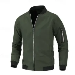 Men's Lightweight Jacket Summer Jacket Bomber Jacket Windbreaker Vacation Leisure Sports Windproof Layered Slim Fit Fall Pure Color Classic & Timeless Minimalist Crewneck Regular Regular Fit Black