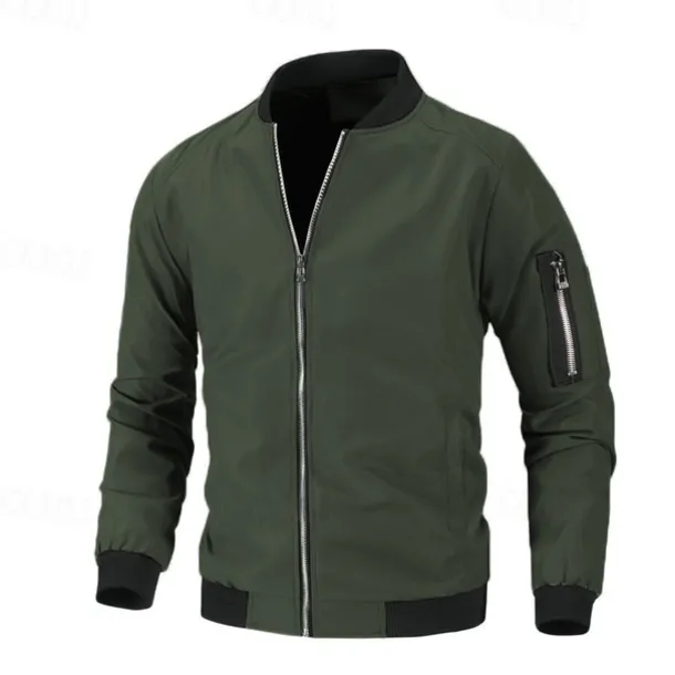 Men's Lightweight Jacket Summer Jacket Bomber Jacket Windbreaker Vacation Leisure Sports Windproof Layered Slim Fit Fall Pure Color Classic & Timeless Minimalist Crewneck Regular Regular Fit Black