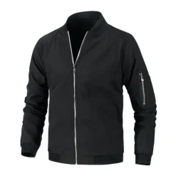 Men's Lightweight Jacket Summer Jacket Bomber Jacket Windbreaker Vacation Leisure Sports Windproof Layered Slim Fit Fall Pure Color Classic & Timeless Minimalist Crewneck Regular Regular Fit Black