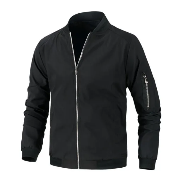 Men's Lightweight Jacket Summer Jacket Bomber Jacket Windbreaker Vacation Leisure Sports Windproof Layered Slim Fit Fall Pure Color Classic & Timeless Minimalist Crewneck Regular Regular Fit Black