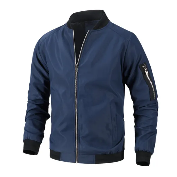 Men's Lightweight Jacket Summer Jacket Bomber Jacket Windbreaker Vacation Leisure Sports Windproof Layered Slim Fit Fall Pure Color Classic & Timeless Minimalist Crewneck Regular Regular Fit Black