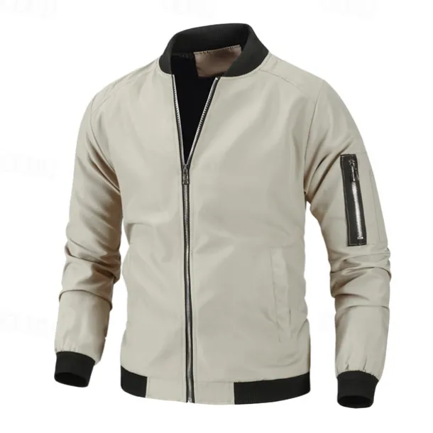 Men's Lightweight Jacket Summer Jacket Bomber Jacket Windbreaker Vacation Leisure Sports Windproof Layered Slim Fit Fall Pure Color Classic & Timeless Minimalist Crewneck Regular Regular Fit Black