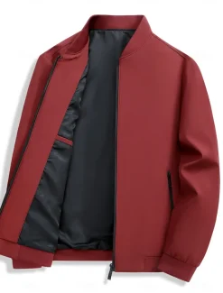 Men's Lightweight Jacket Training Outdoor Windproof Zip Up Pocket Spring Fall Solid Color Elegant Vacation Standing Collar Black Dark Red Navy Blue Khaki Jacket
