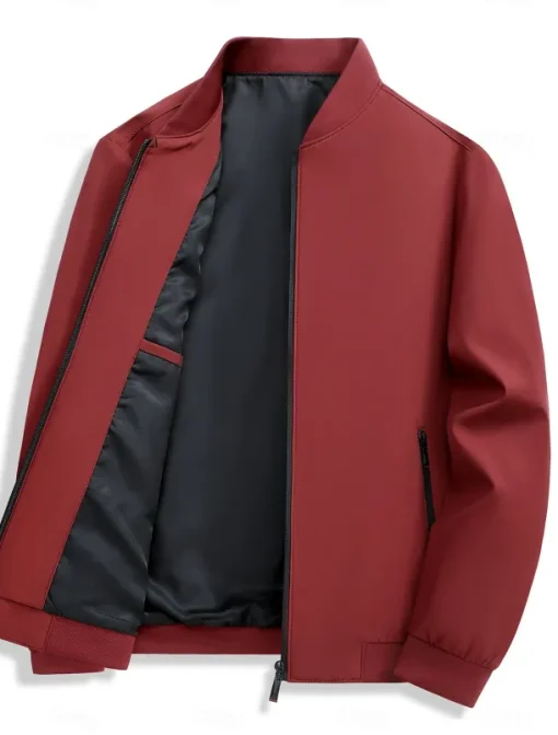 Men's Lightweight Jacket Training Outdoor Windproof Zip Up Pocket Spring Fall Solid Color Elegant Vacation Standing Collar Black Dark Red Navy Blue Khaki Jacket