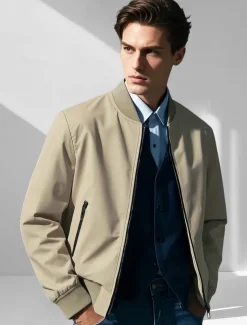 Men's Lightweight Jacket Training Outdoor Windproof Zip Up Pocket Spring Fall Solid Color Elegant Vacation Standing Collar Black Dark Red Navy Blue Khaki Jacket