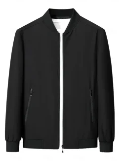 Men's Lightweight Jacket Training Outdoor Windproof Zip Up Pocket Spring Fall Solid Color Elegant Vacation Standing Collar Black Dark Red Navy Blue Khaki Jacket