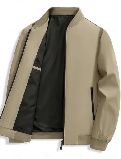 Men's Lightweight Jacket Training Outdoor Windproof Zip Up Pocket Spring Fall Solid Color Elegant Vacation Standing Collar Black Dark Red Navy Blue Khaki Jacket