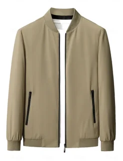 Men's Lightweight Jacket Training Outdoor Windproof Zip Up Pocket Spring Fall Solid Color Elegant Vacation Standing Collar Black Dark Red Navy Blue Khaki Jacket