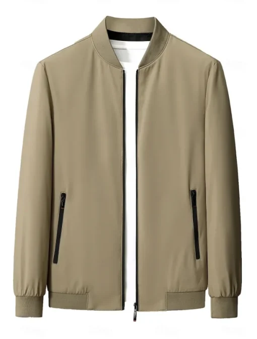 Men's Lightweight Jacket Training Outdoor Windproof Zip Up Pocket Spring Fall Solid Color Elegant Vacation Standing Collar Black Dark Red Navy Blue Khaki Jacket
