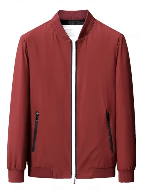 Men's Lightweight Jacket Training Outdoor Windproof Zip Up Pocket Spring Fall Solid Color Elegant Vacation Standing Collar Black Dark Red Navy Blue Khaki Jacket