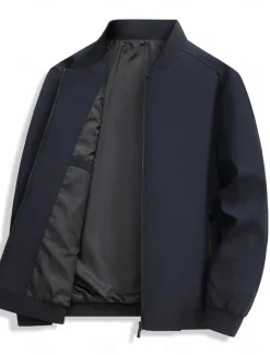 Men's Lightweight Jacket Training Outdoor Windproof Zip Up Pocket Spring Fall Solid Color Elegant Vacation Standing Collar Black Dark Red Navy Blue Khaki Jacket