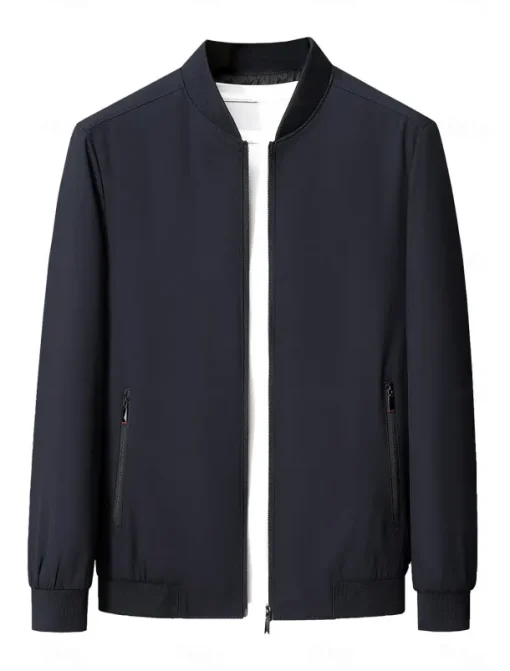 Men's Lightweight Jacket Training Outdoor Windproof Zip Up Pocket Spring Fall Solid Color Elegant Vacation Standing Collar Black Dark Red Navy Blue Khaki Jacket