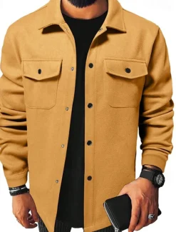Men's Lightweight Jacket Trucker Jacket Summer Jacket Shirt Jacket Vacation Daily Pocket Fall & Winter Plain Fashion Classic Lapel Regular Apricot Black Yellow Navy Blue Light Grey Jacket