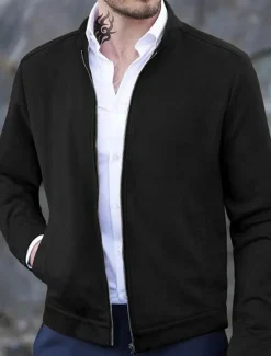 Men's Lightweight Jacket Transition Jacket Casual Jacket Vacation Daily Wearproof Pocket Fall & Winter Plain Fashion Classic Stand Collar Regular Black Navy Blue Orange Coffee Jacket