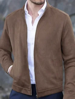 Men's Lightweight Jacket Transition Jacket Casual Jacket Vacation Daily Wearproof Pocket Fall & Winter Plain Fashion Classic Stand Collar Regular Black Navy Blue Orange Coffee Jacket